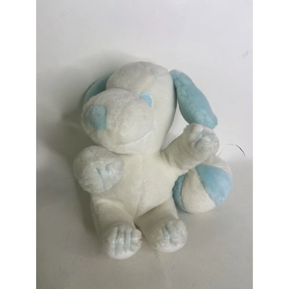 Vintage 1968 Peanuts Snoopy Plush Baby Rattle Ball Blue White Stuffed Animal Toy